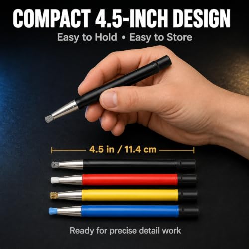 4 Piece Fiberglass Scratch Brush Pen Set with Steel, Brass, Nylon Tips