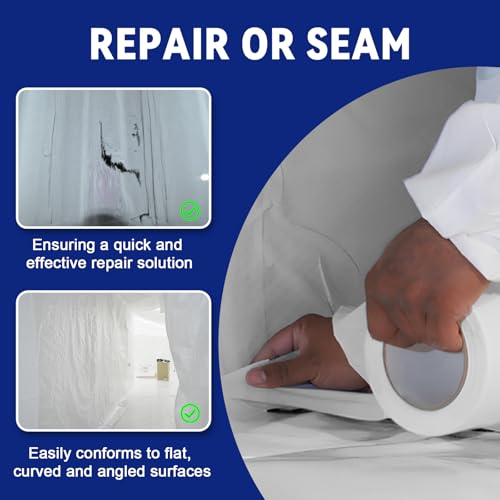 Bghdas 8 Roll, White Vapor Barrier Tape, 4" Wide x 180' Long, PE 9 mm Polyethylene Tape, for Stucco Waterproof Moisture Barriers Seal and Seam, for Crawlspaces, Insulation Repairs & Plastic Liners