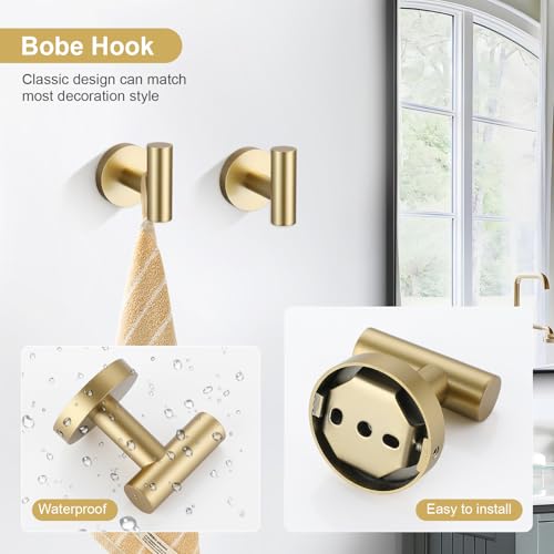 TQKAG 5 Piece Bathroom Accessories Set Brushed Gold Bathroom Hardware Set 23.6 Inch Bath Towel Bar Set SUS304 Stainless Steel Towel Rack Set - color: Brushed Gold, size: 5-Pieces Set