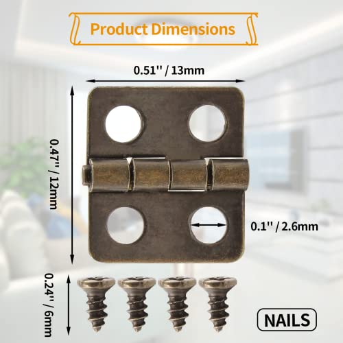 Mini Hinges, 13 x 12 mm, Antique Bronze, 50 Pcs - color: Bronze(50pcs), size: 13 x 12mm