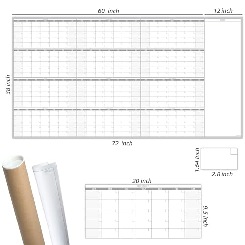 Large Reusable Dry Erase Yearly Wall Calendar - Jumbo Premium Laminated 12 month Task Organizer - 38"x72" Undated Annual Planner for Home, Office, School Projects - size: 72"x38"Yearly