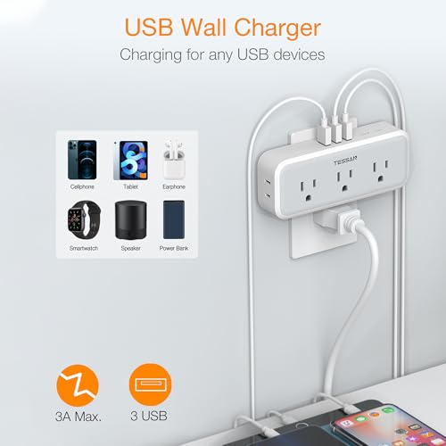 TESSAN Multi Plug Outlet Splitter, Wall Surge Protector, 1875W, Grey - color: Gray, size: 5 Outlets (USB-A)