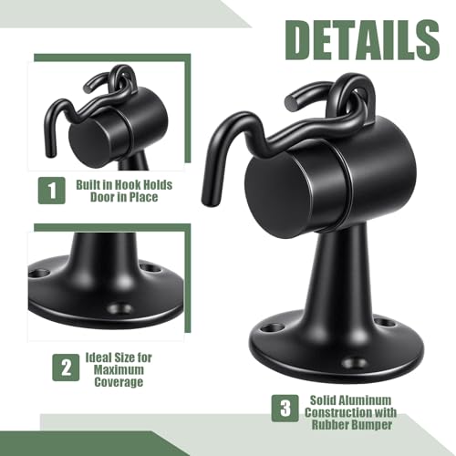 Yaocom 2 Pack Heavy Duty Floor Mounted Door Stop 3.5 Inch Aluminum Commercial Grade Door Stopper with Rubber Bumper & Stainless Steel Screws (Black) - color: Black