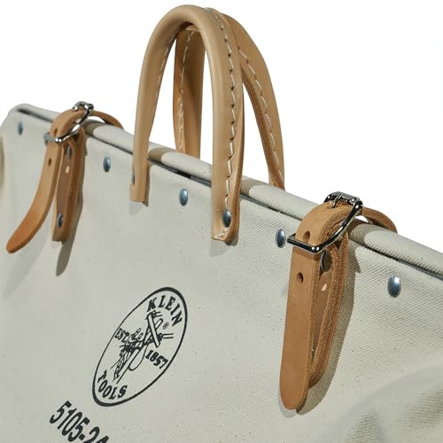 Klein Tools 5105-24 Tool Bag, Heavy Duty Canvas Tool Storage with Moisture-Resistant Vinyl Bottom and Steel Frame for Rugged Use, 24-Inch - size: 24-Inch