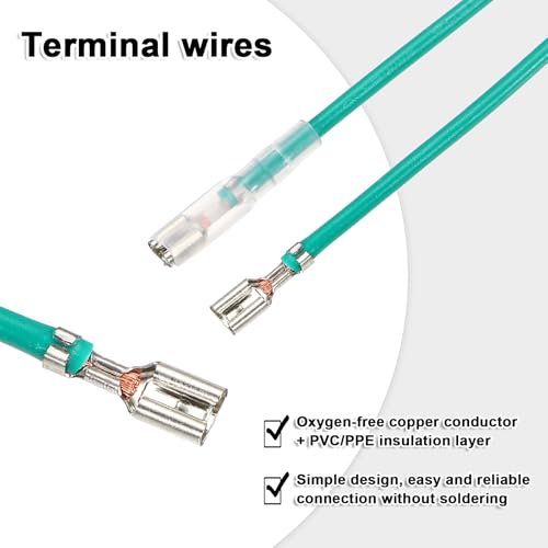 MECCANIXITY 30Pcs 3.8mm Female Spade Crimp Terminal with 20cm Wires - color: Green, size: 3.8mm, 20cm L