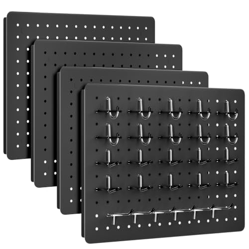 Pegboard Organizer Kit, 4 Pack 12 x 16 in Metal Panels with 6 Bins, Black - color: Black, size: 16"x12"- 4 Pcs