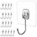 Large Adhesive Hooks, 18 Pack Hold 44lb(Max) Heavy-Duty Sticky Hooks,Waterproof & Rustproof Wall Hook for Hanging Can be Use Kitchen Bathroom Outdoor Ceiling Office, Transparent