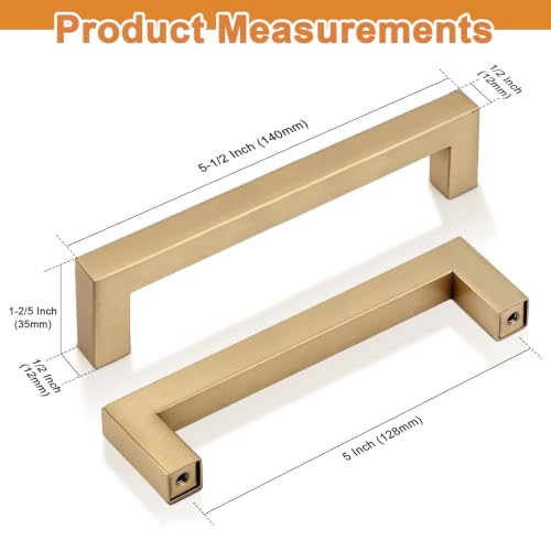 Probrico 10 Pack 5 Inch (128mm) Hole Center Champagne Bronze Cabinet Pulls Square Kitchen Cabinet Handles Dresser Drawer Pulls Stainless Steel Cupboard Dresser Handles - color: Champagne Bronze, size: hole center 5"