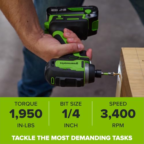 Greenworks 24V Cordless Brushless 400 in-lbs Drill/Driver+1950 in-lbs Impact Driver Combo,High Torque, Lightweight, (2) 2.0Ah USB-C Batteries(12,000mAh Power Bank) and 65W USB-C Fast Charger(3-Port) - size: 2PCS Combo Kits
