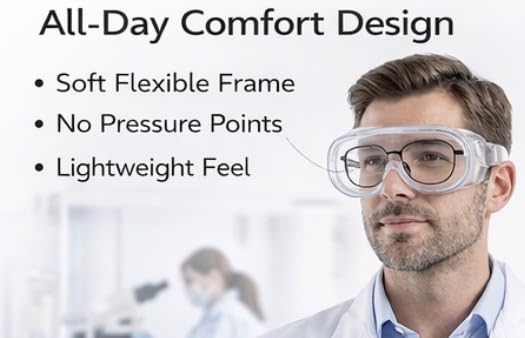 OMWAH Anti-Fog Protective Safety Goggles Clear Lens Wide-Vision Adjustable Splash Eye Protection Soft Lightweight Eyewear
