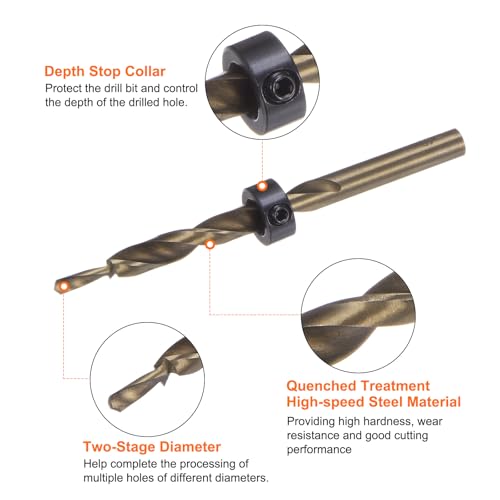 HARFINGTON 2pcs Pocket Hole Drill Bit 5/16" Dia 5/32" Tip Round Shank Replacement Twist Step Drill Bit with M8 Depth Stop Collar and Wrench for Woodworking - size: 5/32"