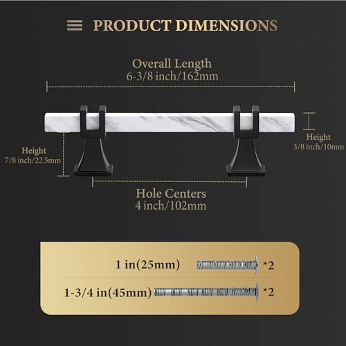 Haliwu 10 Pack 4 Inch White Marble Cabinet Pulls Zinc Black Kitchen Handles - color: White Marble & Black, size: Hole Center Spacing：102mm (4 inch)