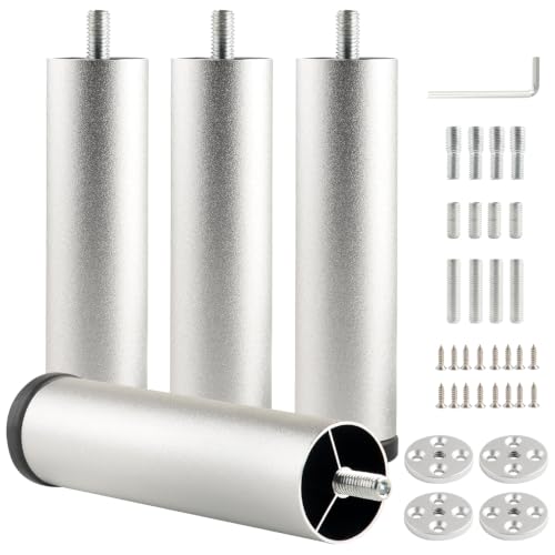 4 Pack Bed Support Legs Extensions 6 inch Silver Sofa Legs Adjustable Furniture risers Desk Leg Screw in m8 Coffee Table Metal Cylinder feet Replacement - color: Silvery, size: 6 inch(4pcs)