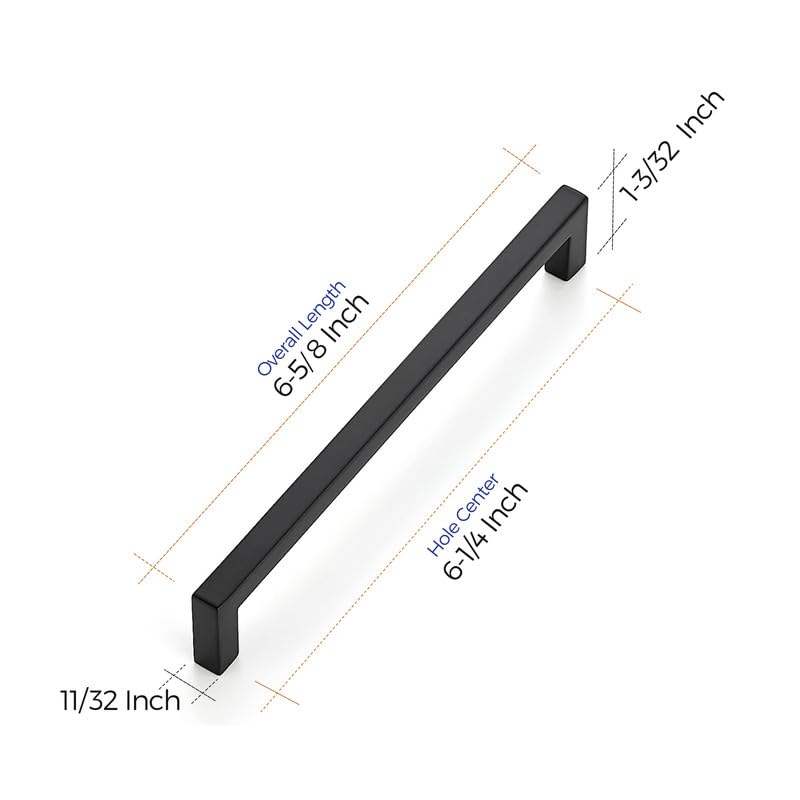 Ravinte Matte Black Cabinet Handles Solid Cabinet Pulls 6-1/4 Inch 10 Pack - color: Black, size: Flat Black 6-1/4'' Hole Center