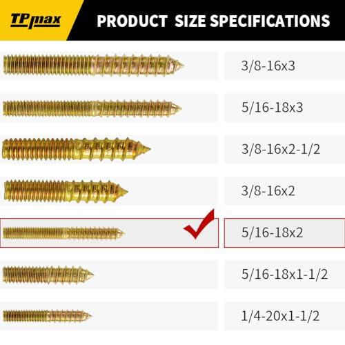 TPmax 10 Pack 5/16-18 x 2 Inch Hanger Bolts Double Headed Bolts Self-Tapping Screw Hanger Bolts for Furniture (5/16-18" x 2") - size: 5/16-18" x 2"