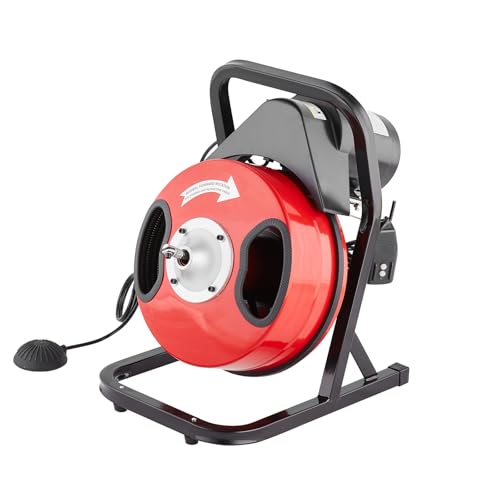 VEVOR Drain Cleaner Machine 50FT x 1/2 Inch, Manual Feed Sewer Snake Auger - with 4 Cutters & Air-activated Foot Switch for 2" to 4" Pipes - style: 50 FT x 1/2''