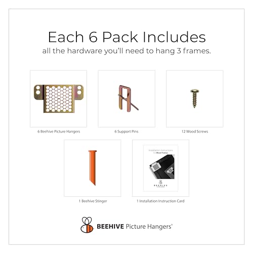 Beehive Picture Hangers | 26 Pcs Picture Hanging Hardware Kit | Fully Adjustable | for Wood Frames and Canvases on Drywall | 20 lb Capacity | Hangs 3 Frames - size: 6 Pack (Original), style: For hanging wood frames, canvases and artwork in homes, offices,