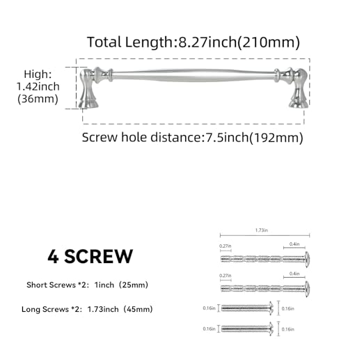 10 Pack 7-1/2 Inch(192mm) Kitchen Cabinet Handles Brushed Satin Nickel Cabinet Pulls Zinc Alloy Drawer Pulls Solid Kitchen Hardware - color: Brushed Satin Nickel, size: 7-1/2'' Hole Center(192mm)