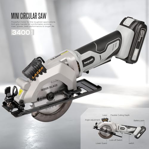 Mini Circular Saw Cordless 20V Compact Saw with Laser Guide - style: Cordless 2A