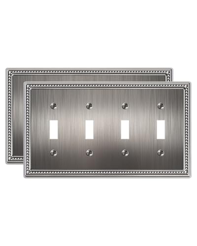 2-Pack Quad Toggle Light Switch Cover Plate, Heirloom Silver - color: Heirloom Silver, size: Quad Toggle 2PK