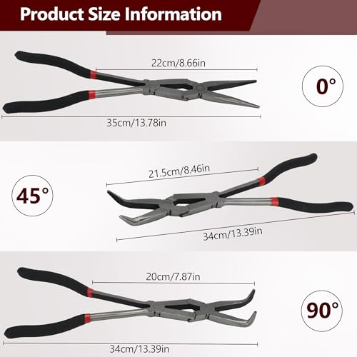 3PCS 13" Double Jointed Long Needle Nose Pliers Set, Ergonomic Soft Grips - size: 3pcs-Straight/45/90