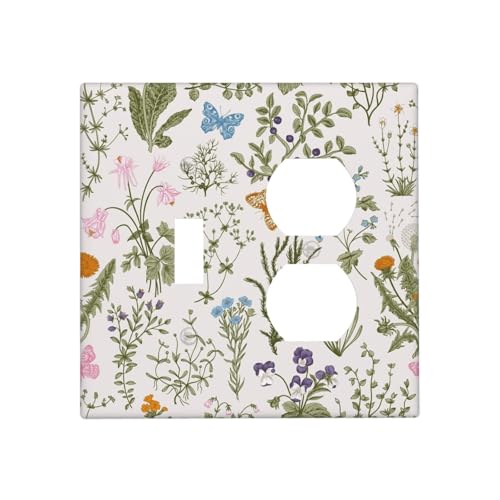 Botanical Herbs Floral Vintage Butterfly Wildflowers Wallplates 1 Toggle 1 Duplex Switch Plate Electrical GFCI Faceplate Decorative Light Switch Covers for Farmhouse Living Room Decor - color: Botanical Herbs Floral Vintage Butterfly Wildflowers, size: 1