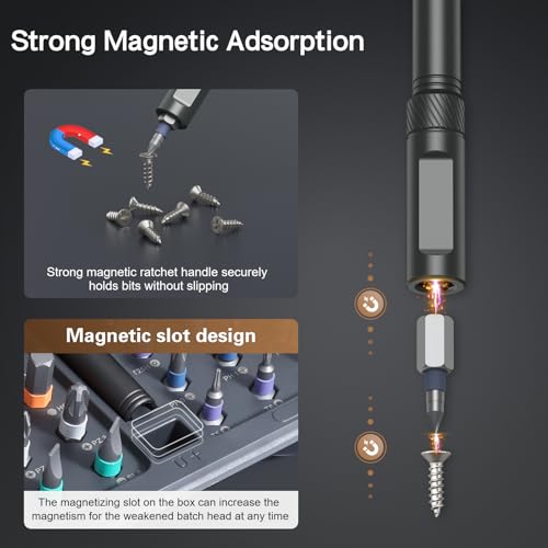 Bomivoi 42 in 1 Magnetic Screwdriver Set, Ratchet Screwdriver Set with S2 Steel Bits, Detachable Handle, Multi Bit Repair Tool Kit for Home, Furniture, Electronics, Computer, Bicycle Repair, DIY - color: Grey