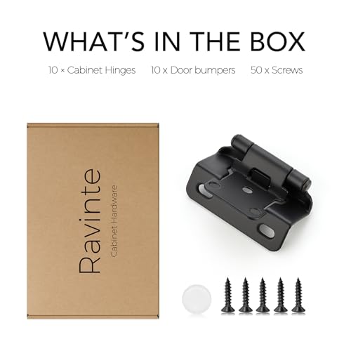 Ravinte Matte Black Semi-Overlay 1/2 inch Self-Closing Hinges, 10 Pack - color: Matte Black