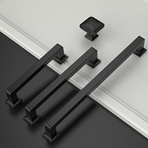 Amerdeco 10 Pack Matte Black Cabinet Pulls 3-3/4 Inch(96MM) Hole Centers Kitchen Cabinet Handles Cabinets Hardware Kitchen Handles for Cabinets Cupboard Handles Drawer Pulls ZH0019 - color: Matte Black, size: 3.75" Hole Center