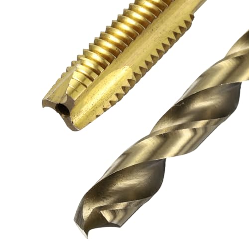 uxcell Metric Tap & Drill Bit Set, 2pcs M8 x 1.25 Spiral Point Thread Taps Titanium Coated and 2pcs 6.8mm Twist Drill Bits Roasted Yellow, Screw Tapping Threading Tools - size: M8 x 1.25 + 6.8mm