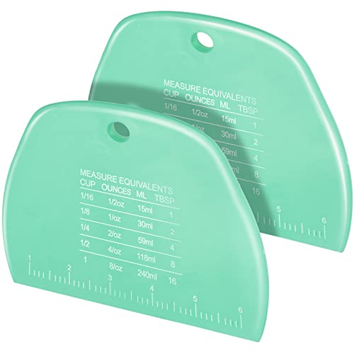 2 Pieces Plastic Bench Scraper, Dough Cutter with Measuring Scale, Green - color: Green