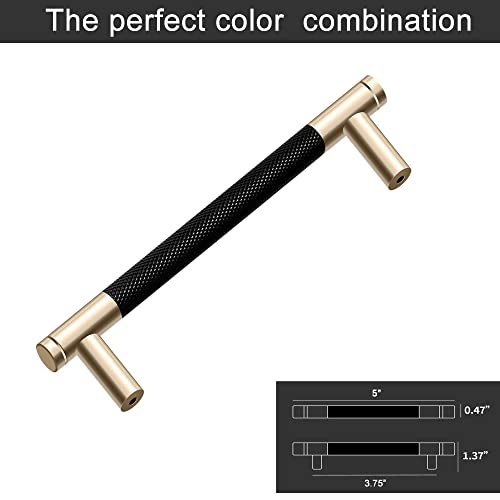 12 Pack 3 3/4 Inch 96 mm Knurled Cabinet Handles Cabinet Pulls Aluminum Handles Pulls Gold and Black Oxidation Finish with Diamond Pattern 5" Length (3.75" Hole Center) - color: Gold and Black, size: 3 3/4 Inch