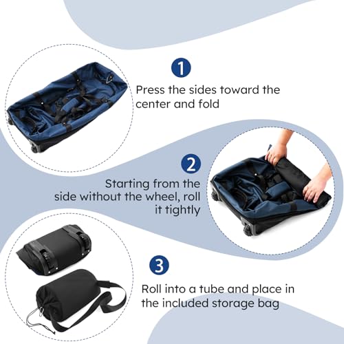 110L Expandable to 140L 32” Foldable Oxford Soft-Sided Rolling Duffle Bag with 2 Heavy-Duty Wheels,2 Large Compartments,Adjustable Shoulder Strap and Attached Organizer Pouch,Navy Blue - color: Navy Blue