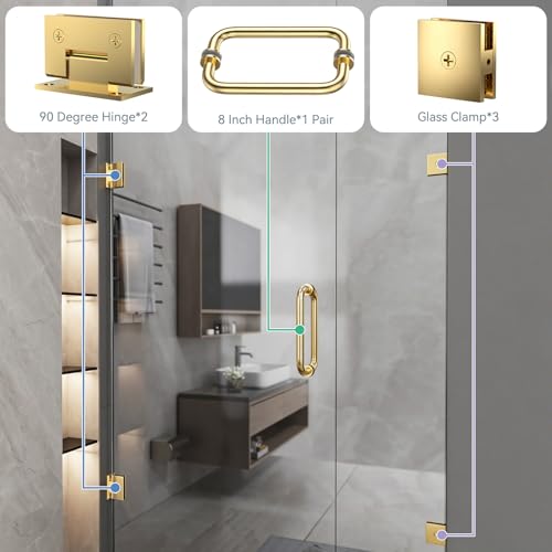 304 Stainless Steel Shower Door Hardware Kit - color: Brushed Gold