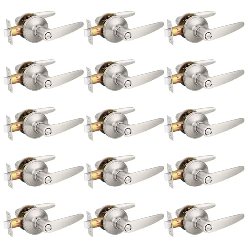 Probrico 15 Pack Privacy Door Levers Door Handles for Bedroom or Bathroom Keyless Leverset, Locked in Side Home/Office Door Lockset,Modern&Durable in Satin Nickel Door Hardware - size: 15 Pack