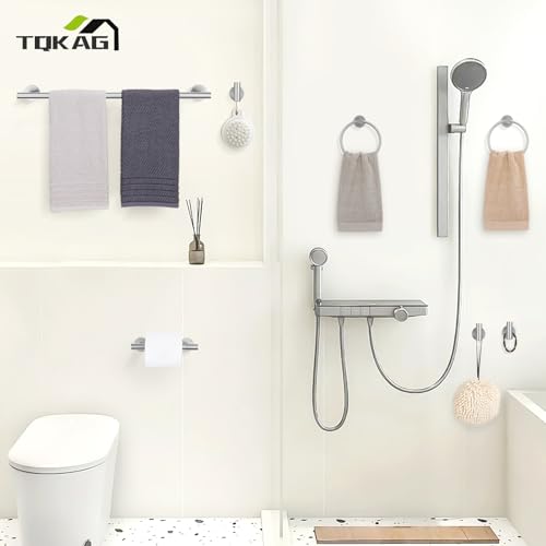 TQKAG 8-Pieces Bathroom Hardware Set Brushed Nickel SUS304 Stainless Steel Bath Towel Bar Set 23.6 Inch Round Bathroom Accessories Kit Wall Mounted - color: Brushed Nickel, size: 8-Pieces Set