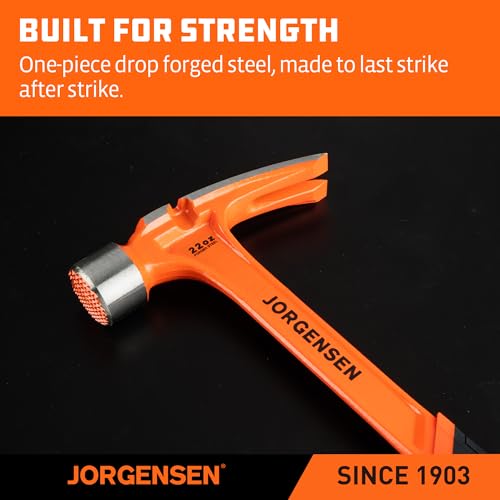 JORGENSEN 22 oz One-piece Forged Framing Claw Hammer with Nail Holder - size: 22 oz
