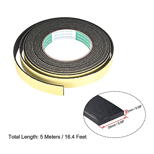 uxcell Sealing Foam Tape 20mm Wide 2mm Thick 5m/16.4ft Long, Self Adhesive Weather Strip for Window Door Insulation, Pack of 2 - size: 20mmx2mmx5m