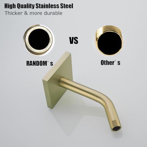 RANDOM Shower Arm with Flange,Gold 6 Inches Wall Mount Angle Shower Head Extension Arm For Fixed Shower Head Stainless Steel,Brushed Gold.RD-91018-6BG-SQ - color: 6″ Brushed Gold(Square Flange)