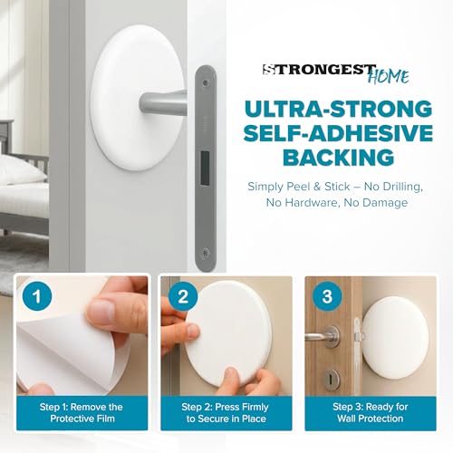 STRONGEST HOME 5-Inch White Rubber Door Stopper Wall Protector, Jumbo Wall Shield Guard Cushion for Large Door Knobs & Commercial Handles, Heavy Duty Drywall Hole Cover Saver, 3-Pack - color: White, size: X-Large