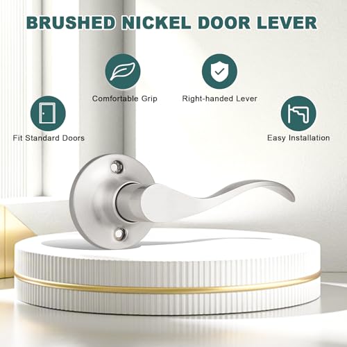 GOBEKOR 6 Pack Half Dummy Door Handles Satin Nickel Right-Handed Levers Interior Non-Turning Door Lever Wave Dummy Lever Closet Door Handle - size: Right-Handed Dummy Lever