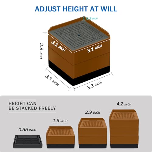 ANNKUT Bed Furniture Risers 3 inch, Square Adjustable Risers Blocks for Bed Sofa Table and Couch Lift to 1.5 or 3 inch，Heavy Duty Support Up to 1,300 Lbs (4 Pack-Brown) - color: 3 Inch-brown(square)