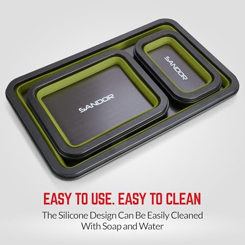 Collapsible Magnetic Parts Tray Set - 3 Different Sizes - Olive Green - color: Olive Green