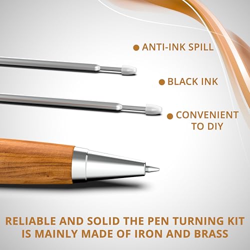 Slimline Woodturning Pen Kit – Premium Silver Twist Set with Black Ink 10 Pack + Bonus Covers – DIY Crafting Supplies for Lathe Turning, Handmade Gifts, and Custom Writing Tools