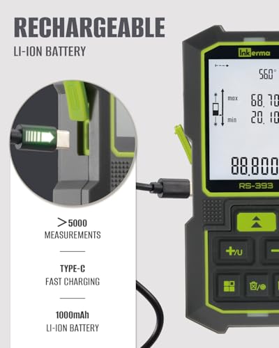 Inkerma Dual Laser Measurement Tool, 393Ft/120M Bilateral Laser Distance Meter, Rechargeable Laser Measure with Ft/in/M Multiple Units, Angle Sensor, Pythagorean Mode, Area and Volume - style: 393ft