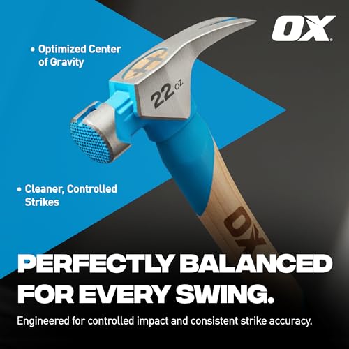 OX Pro Framing Hammer 22 oz MIlled Face with Curved Hickory Wood Handle Hammer wit Rubber Handle Grip - Martillos De Construccion - style: 22-oz Hammer + Grip