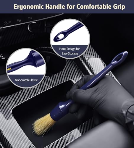 YeewayVeh 3PCS Car Detailing Brush Set, Boars Hair Bristles Brushes, Indigo - color: Indigo