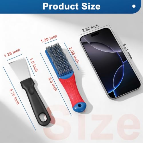 4-Pack Heavy Duty Wire Brush and Scraper Set, 3 Stainless Steel Scratch Brushes & 1 Metal Scraper for Aggressive Cleaning, Rust, Paint Removal, Grill, Kitchen, Auto, DIY with Non-Slip Handle