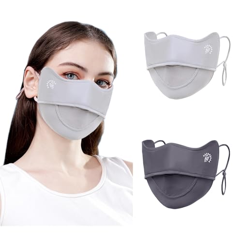 2Pcs UV Face Mask, Sun Masks for Women, Cooling Breathable Face Cover for Outdoors, Washable Reusable - color: Light Grey, Dark Grey