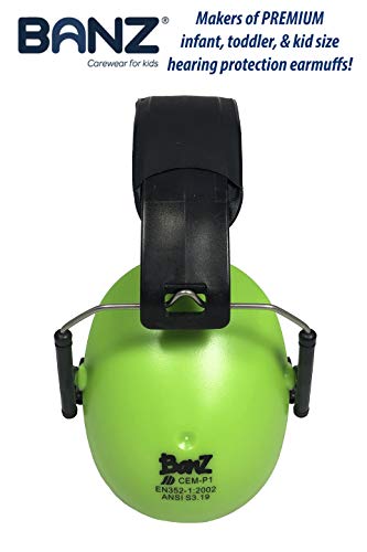 BANZ Kidz Earmuffs 2 Years & Older - Loud Noise Cancelling, Size Adjustable - color: Lime
